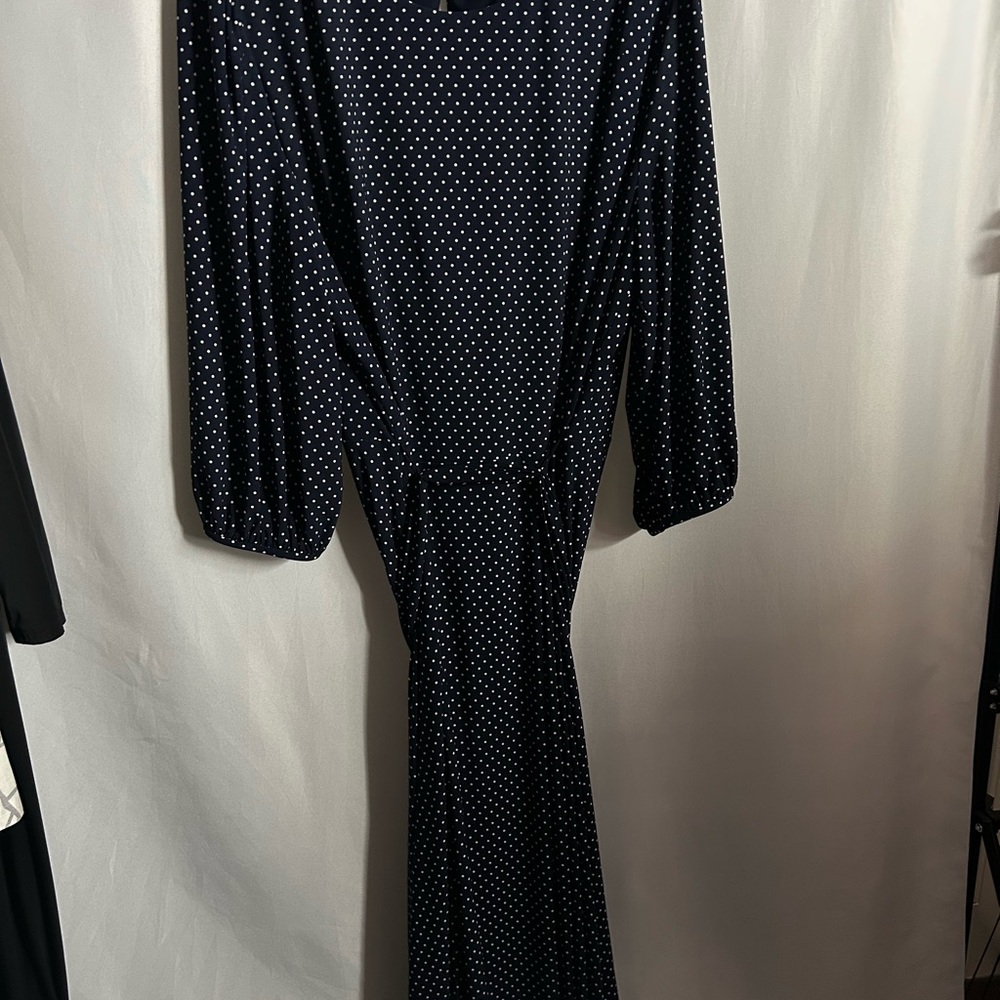 Ralph Lauren Navy Polka Dot Long Sleeve Dress